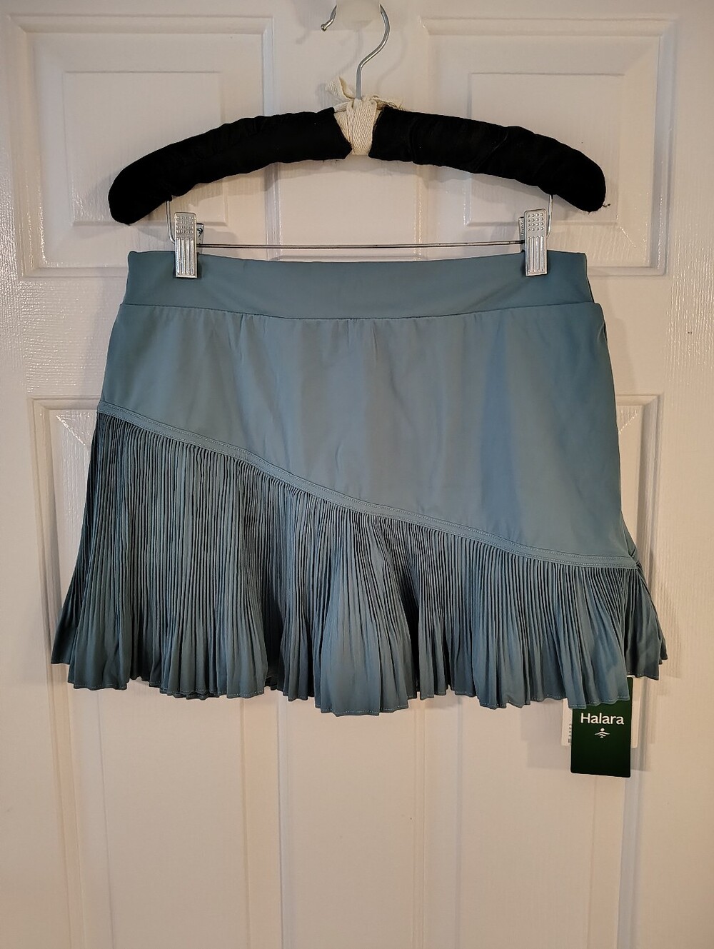 HALARA Pleated Skirt Steel Blue Stretch Mini Skirt - Picture 2 of 10